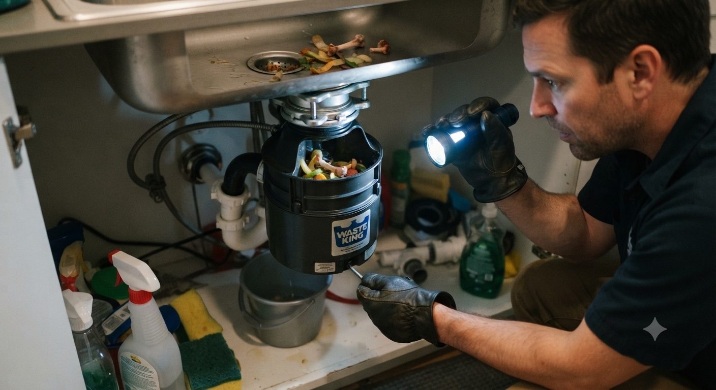Garbage disposal below a kitchen sink